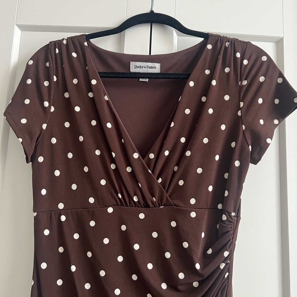 Beautiful brown with cream polka dots sleeveless dress
